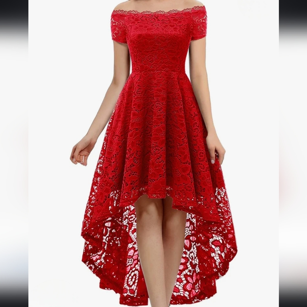 Dressystar red lace hi low dress